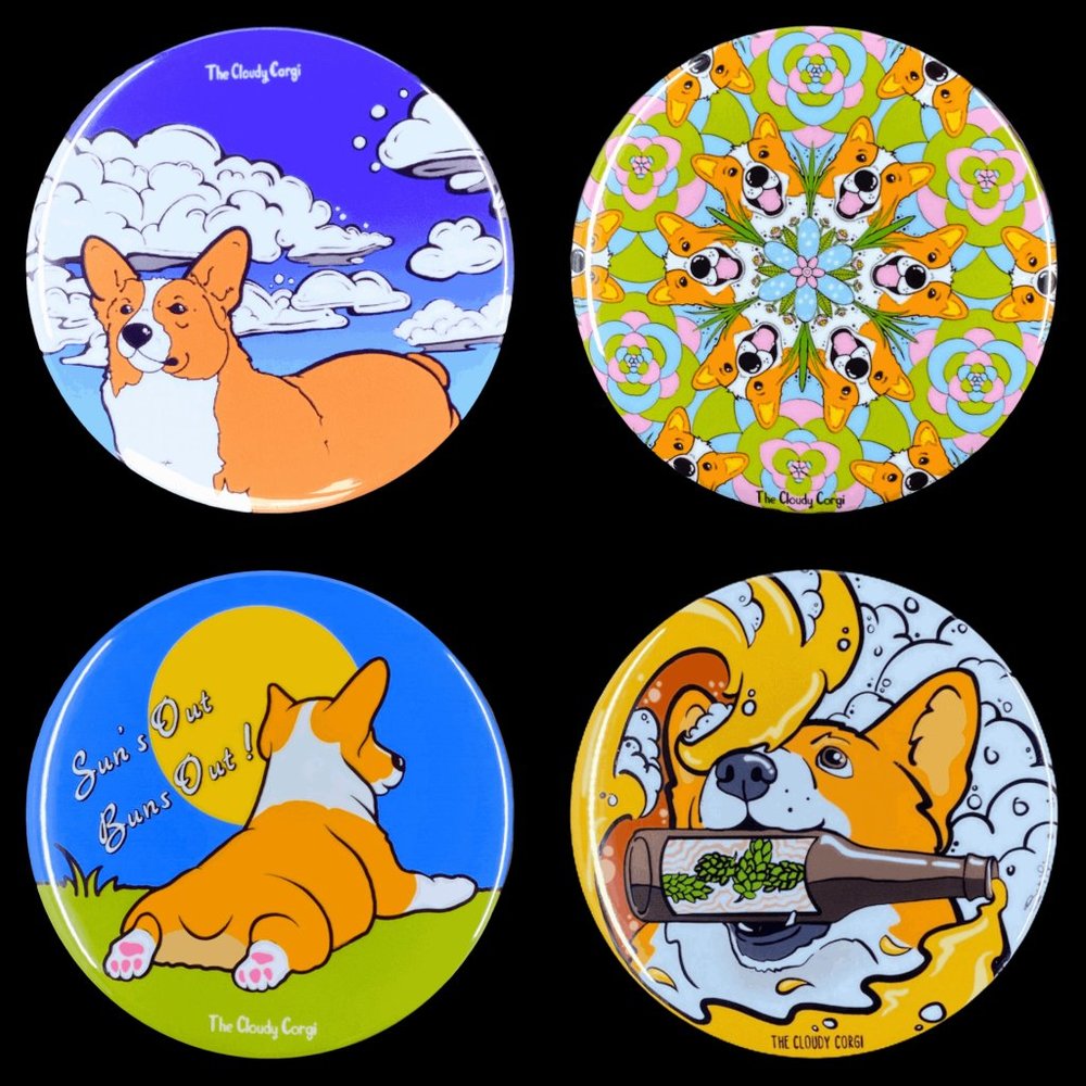Welsh Corgi Dog Psychedelic Art Magnet Gift Set